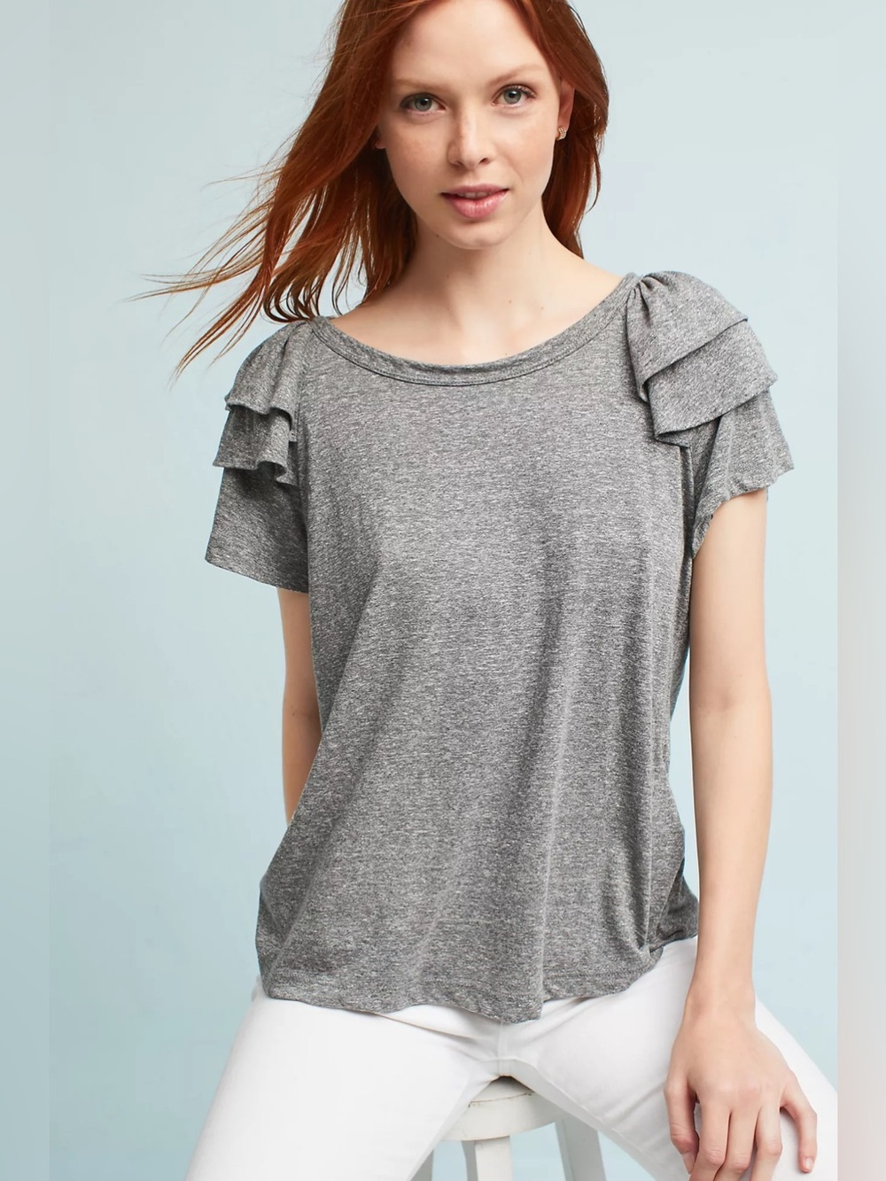 Current/Elliott The Ruffle Double Ruffle Tee | Heather Gray